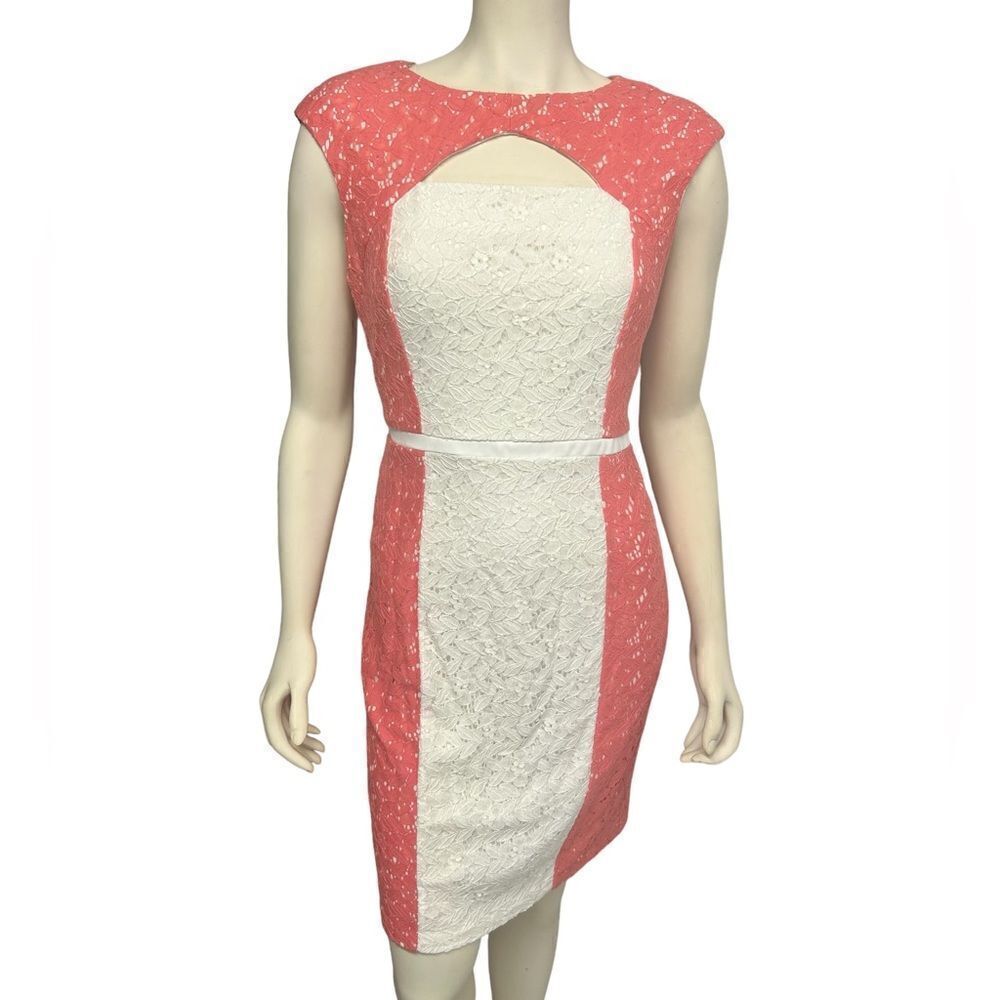 Studio One Pink and White Cap Sleeve Sleeveless Floral Lace Mini Dress Cutout